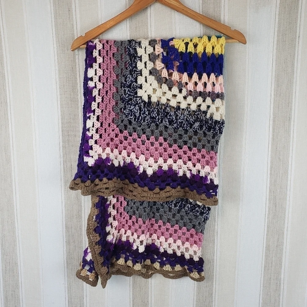 Vintage Handmade‎ Granny Square Crochet Blanket Throw Afghan